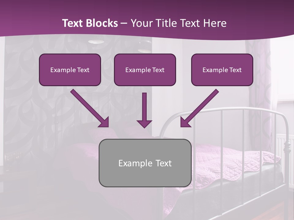 A Bedroom With A Bed And Purple Curtains PowerPoint Template