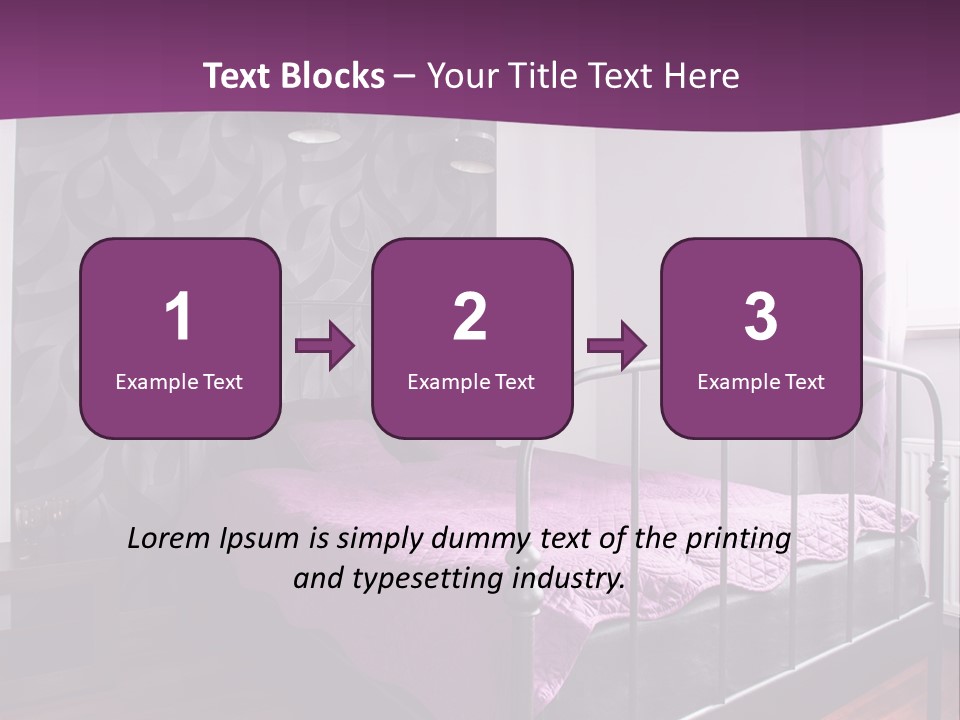 A Bedroom With A Bed And Purple Curtains PowerPoint Template