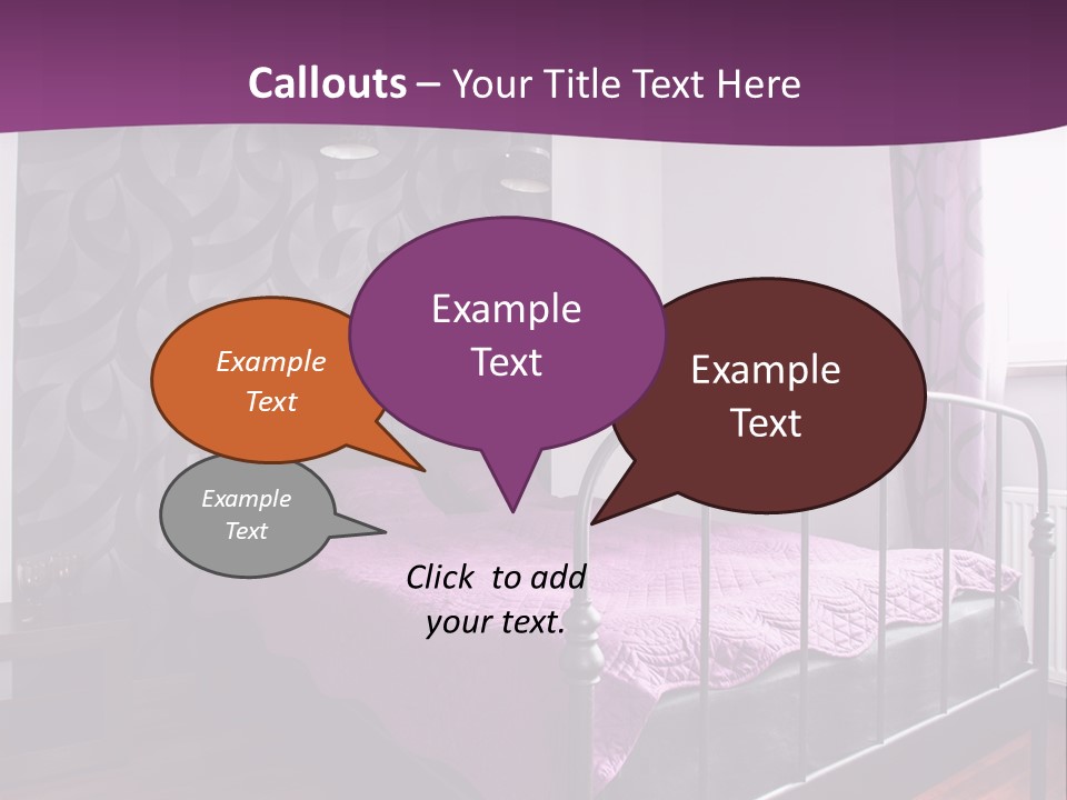 A Bedroom With A Bed And Purple Curtains PowerPoint Template