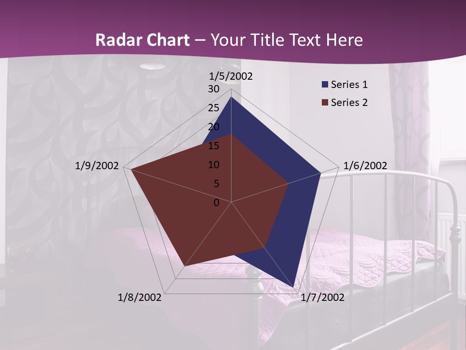 A Bedroom With A Bed And Purple Curtains PowerPoint Template