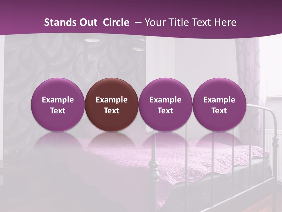 A Bedroom With A Bed And Purple Curtains PowerPoint Template