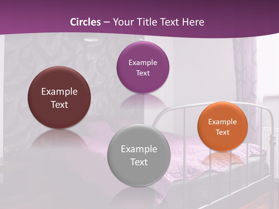 A Bedroom With A Bed And Purple Curtains PowerPoint Template