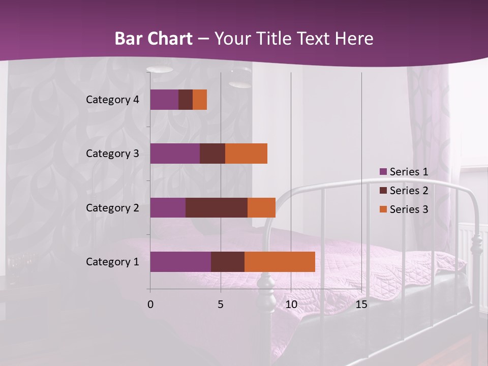 A Bedroom With A Bed And Purple Curtains PowerPoint Template