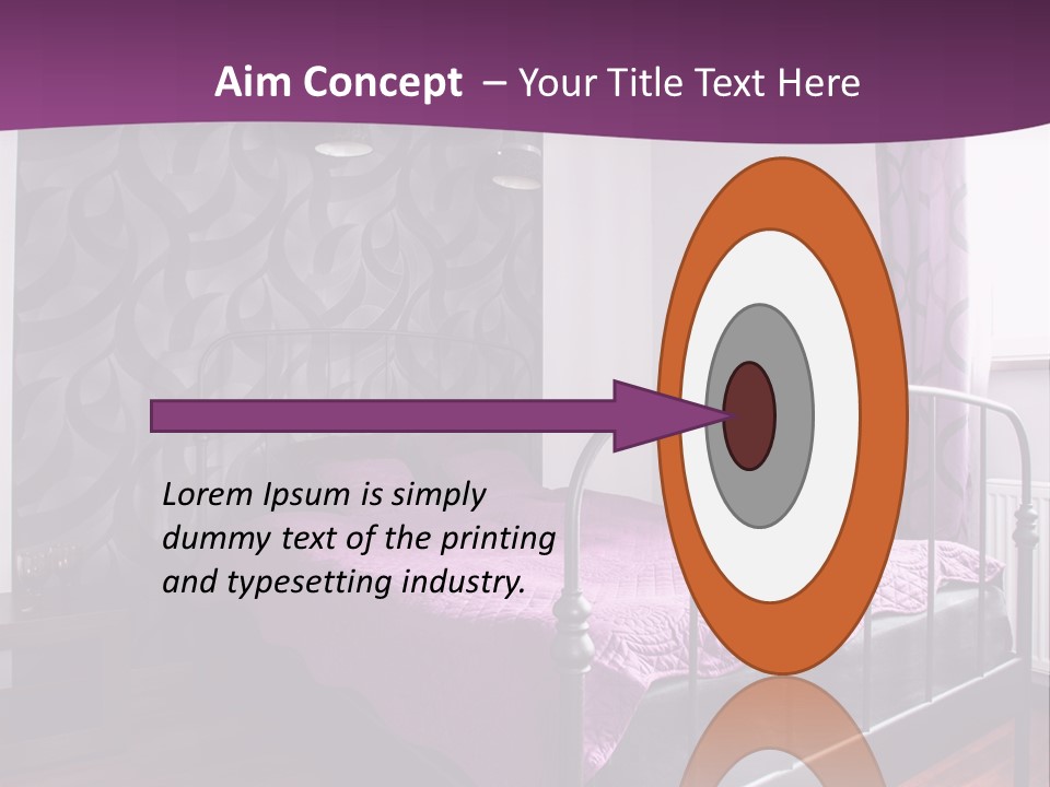 A Bedroom With A Bed And Purple Curtains PowerPoint Template