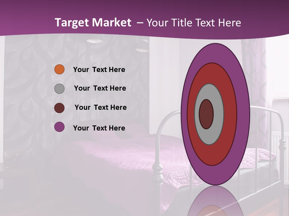 A Bedroom With A Bed And Purple Curtains PowerPoint Template