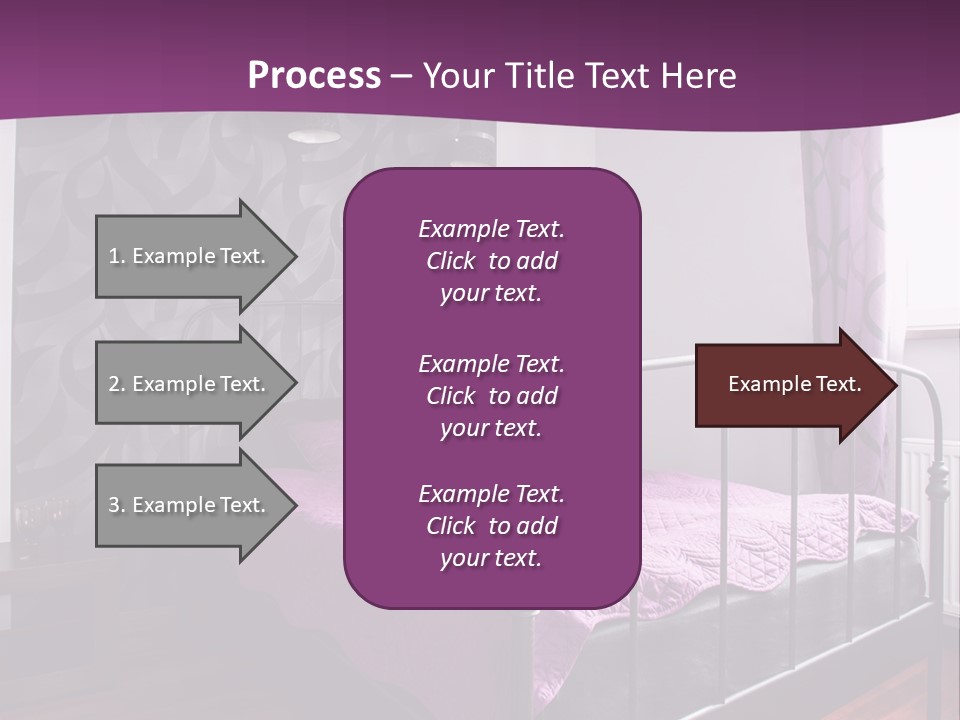 A Bedroom With A Bed And Purple Curtains PowerPoint Template