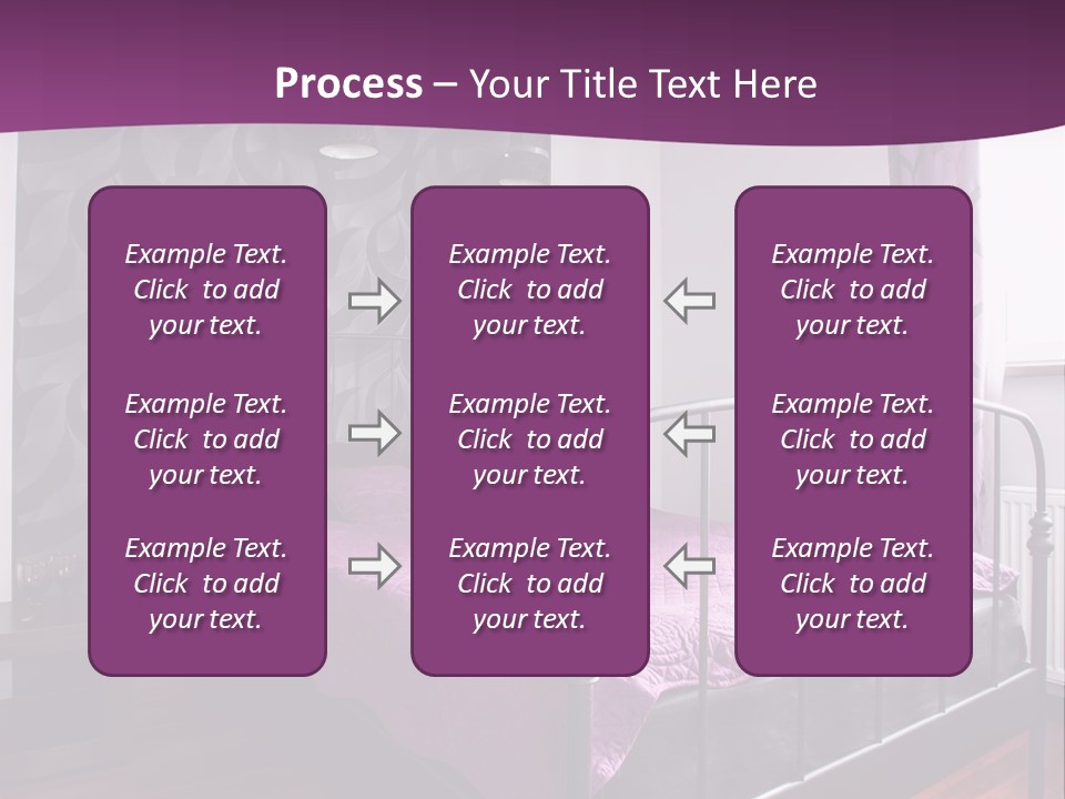 A Bedroom With A Bed And Purple Curtains PowerPoint Template