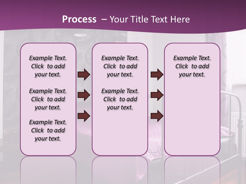 A Bedroom With A Bed And Purple Curtains PowerPoint Template