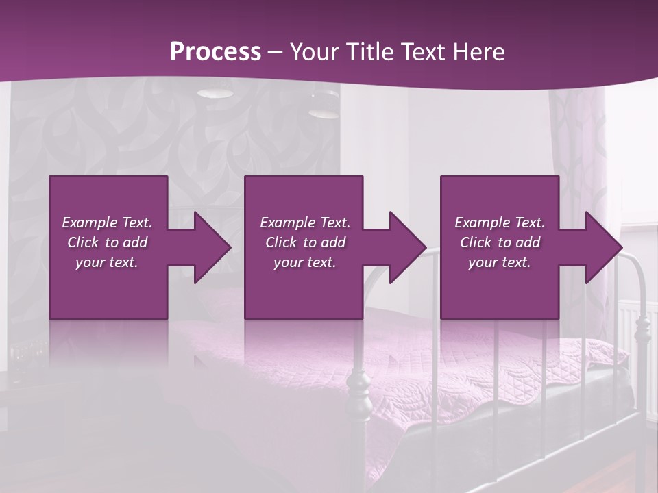 A Bedroom With A Bed And Purple Curtains PowerPoint Template