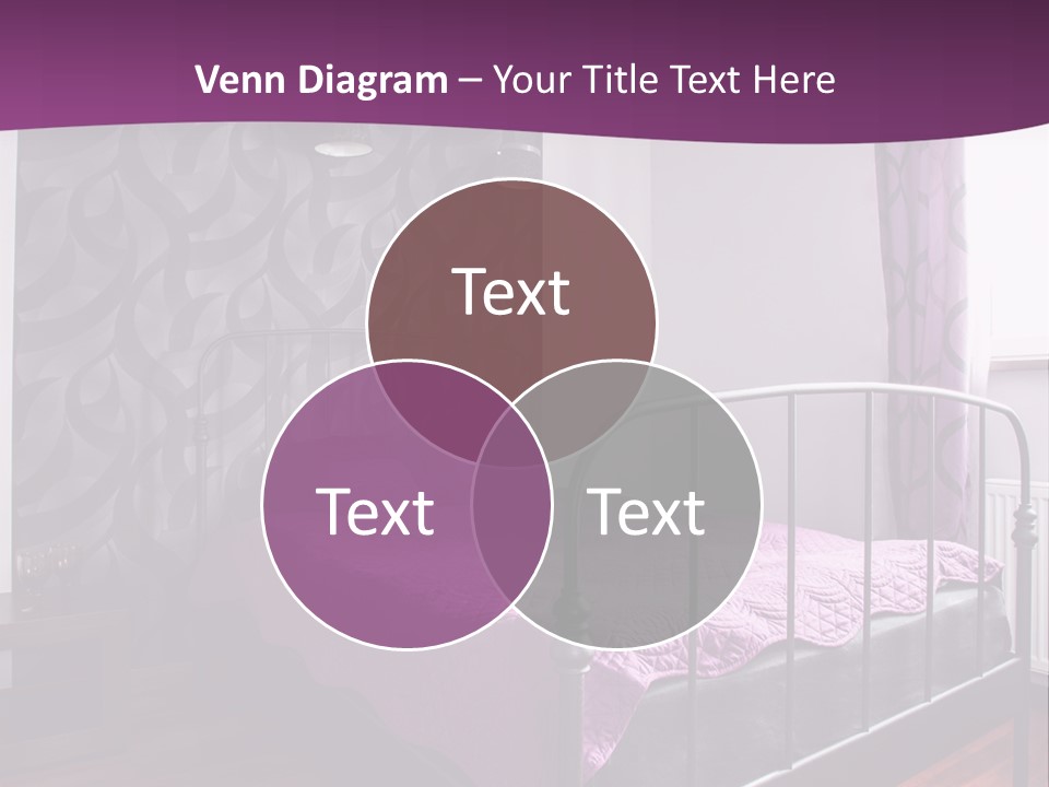 A Bedroom With A Bed And Purple Curtains PowerPoint Template
