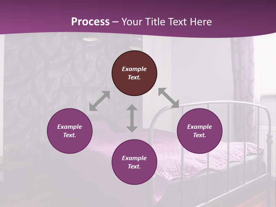 A Bedroom With A Bed And Purple Curtains PowerPoint Template