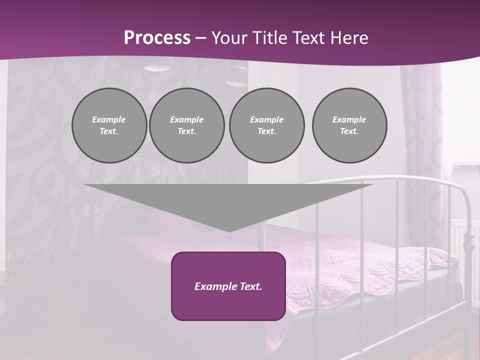 A Bedroom With A Bed And Purple Curtains PowerPoint Template