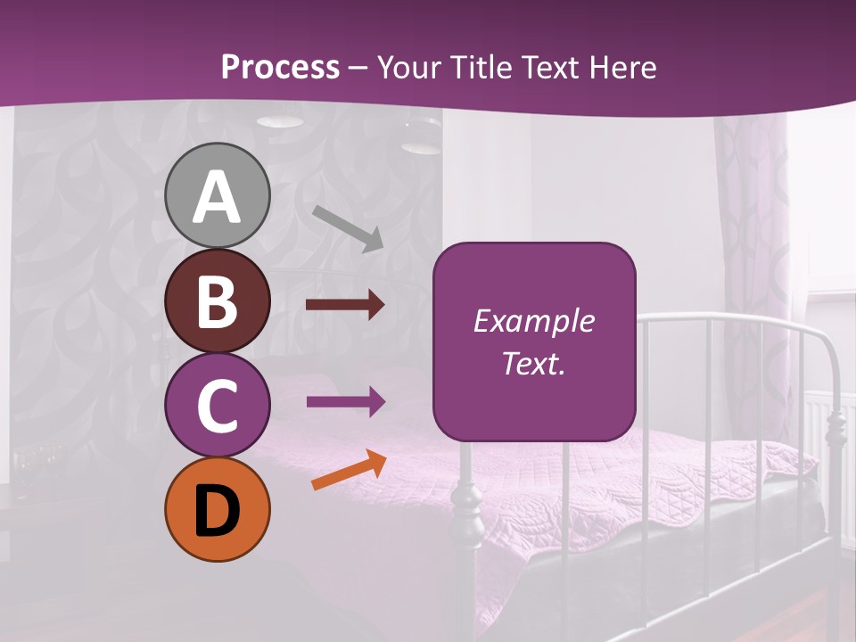 A Bedroom With A Bed And Purple Curtains PowerPoint Template