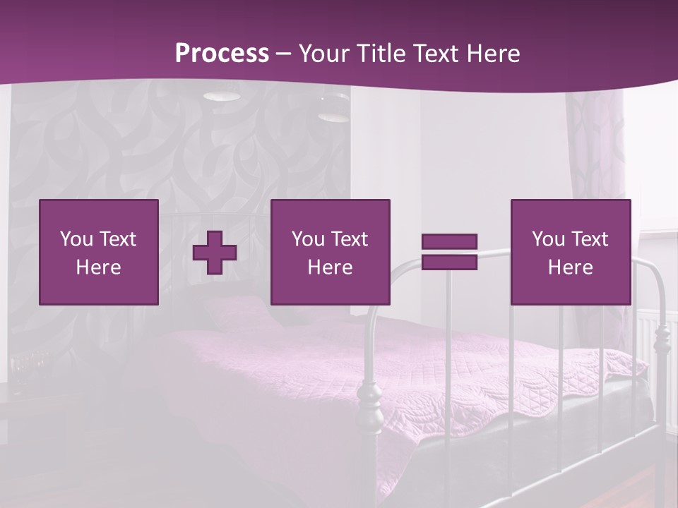 A Bedroom With A Bed And Purple Curtains PowerPoint Template