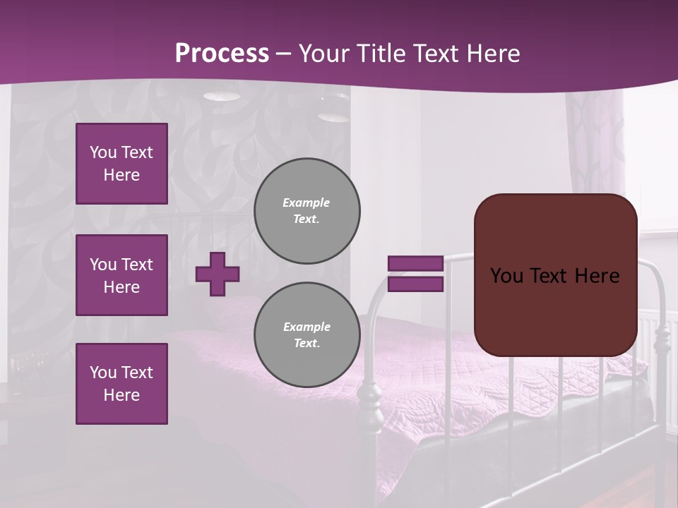 A Bedroom With A Bed And Purple Curtains PowerPoint Template
