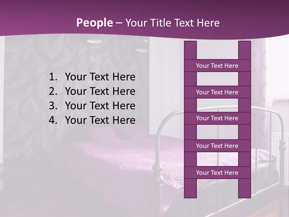A Bedroom With A Bed And Purple Curtains PowerPoint Template