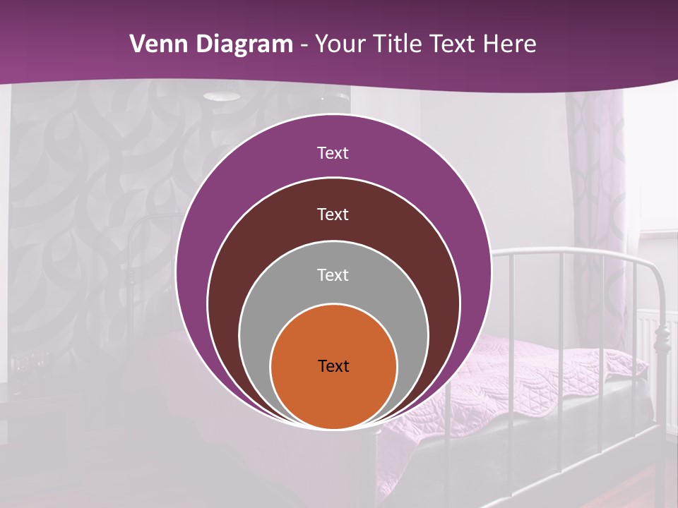 A Bedroom With A Bed And Purple Curtains PowerPoint Template