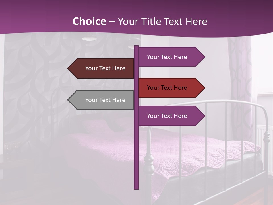 A Bedroom With A Bed And Purple Curtains PowerPoint Template