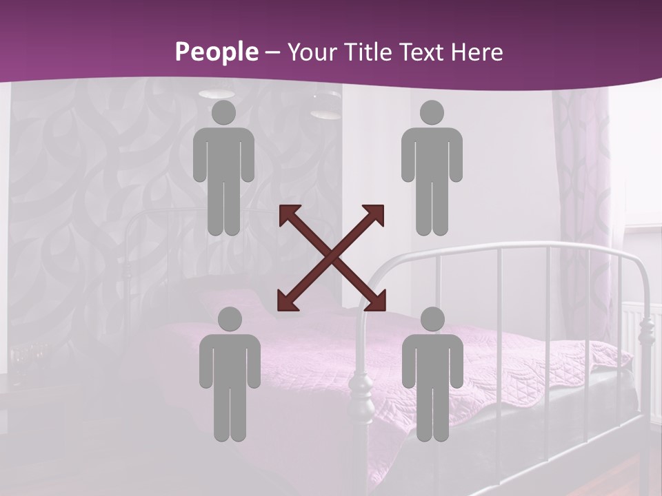 A Bedroom With A Bed And Purple Curtains PowerPoint Template