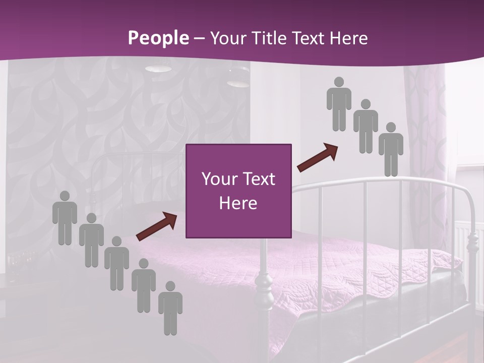 A Bedroom With A Bed And Purple Curtains PowerPoint Template