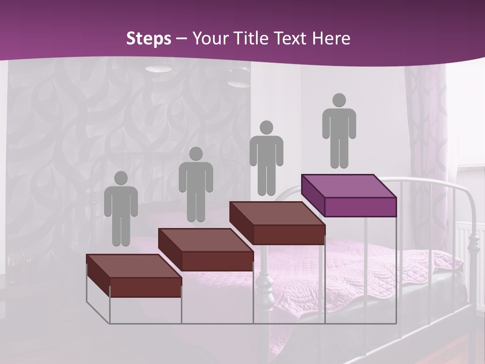 A Bedroom With A Bed And Purple Curtains PowerPoint Template