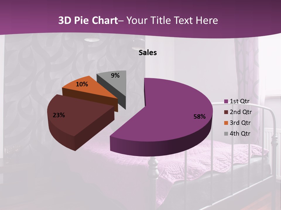 A Bedroom With A Bed And Purple Curtains PowerPoint Template