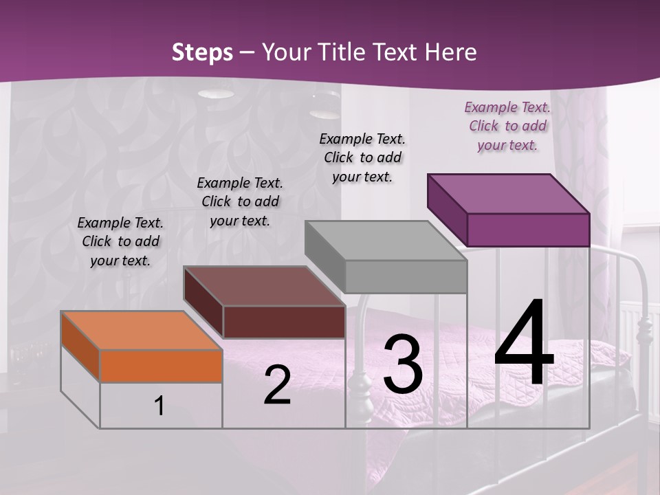 A Bedroom With A Bed And Purple Curtains PowerPoint Template