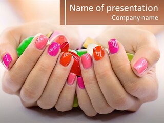 A Woman's Hands With Colorful Nail Polish PowerPoint Template