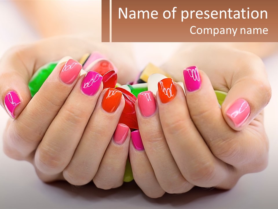 A Woman's Hands With Colorful Nail Polish PowerPoint Template