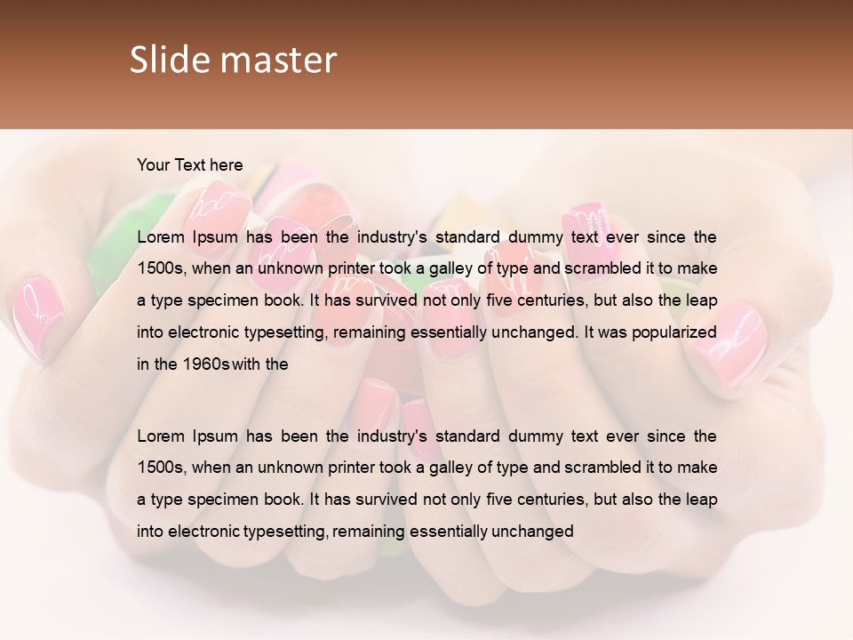 A Woman's Hands With Colorful Nail Polish PowerPoint Template