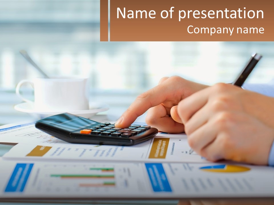 A Person Writing On A Piece Of Paper With A Calculator PowerPoint Template