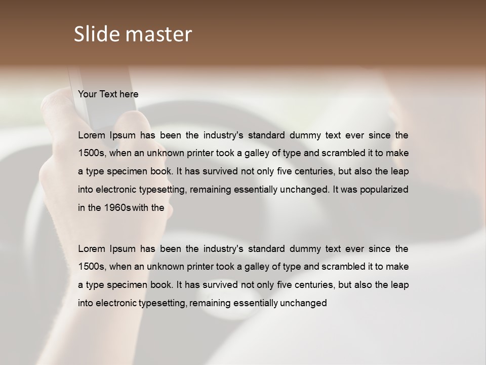 A Man Holding A Cell Phone While Driving A Car PowerPoint Template