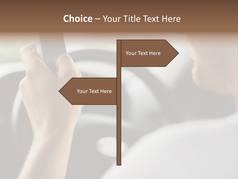 A Man Holding A Cell Phone While Driving A Car PowerPoint Template