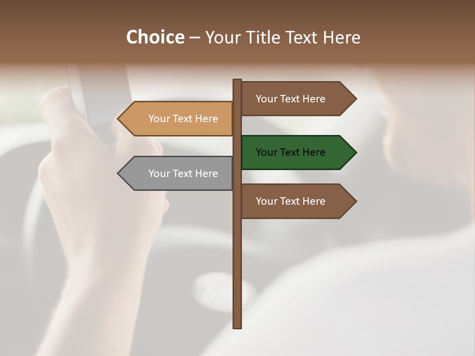 A Man Holding A Cell Phone While Driving A Car PowerPoint Template