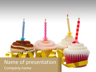A Group Of Cupcakes With Candles On Them PowerPoint Template