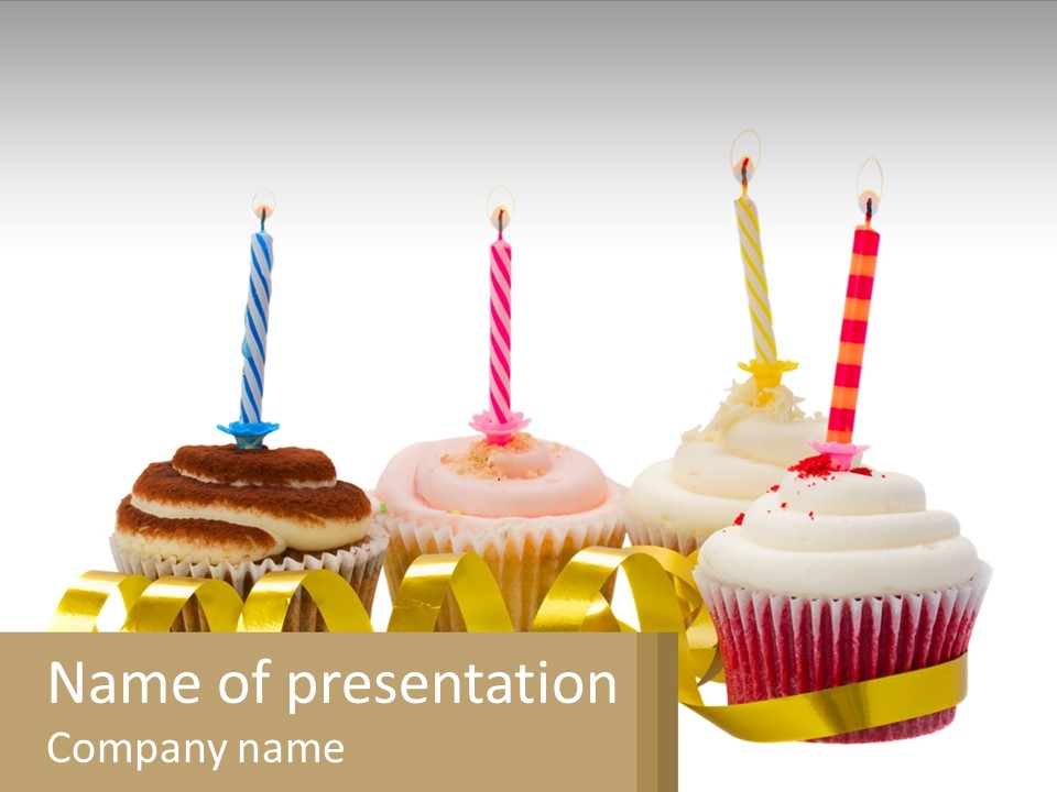 A Group Of Cupcakes With Candles On Them PowerPoint Template