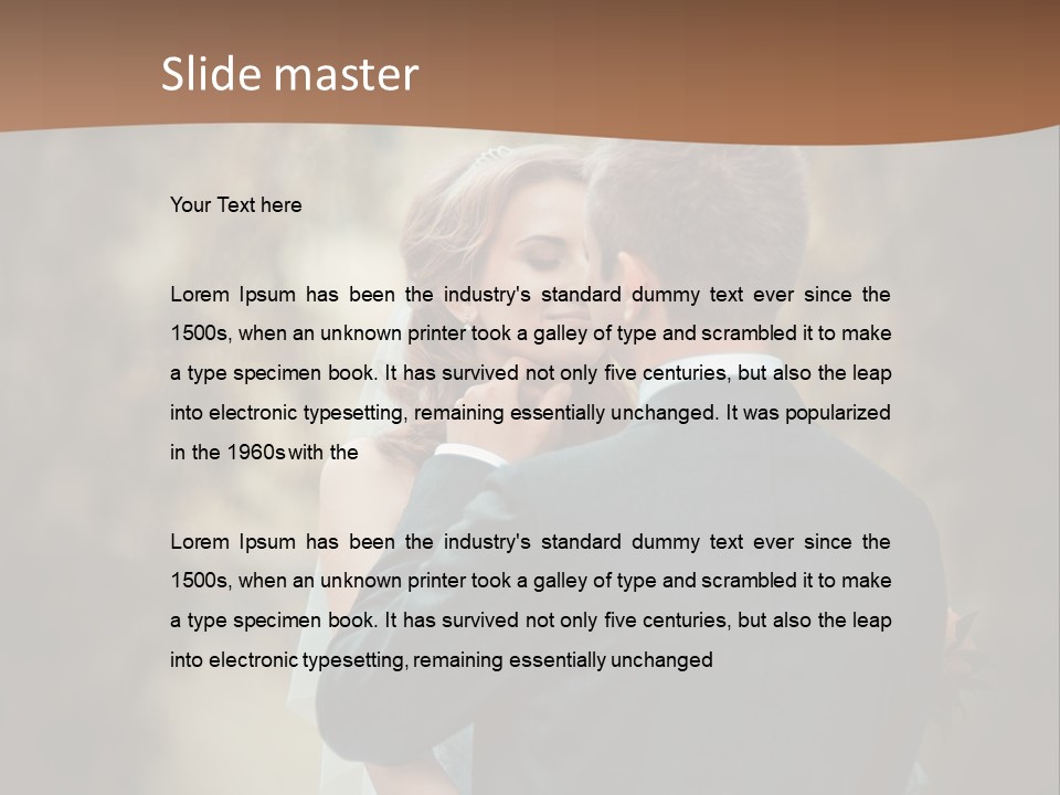 A Bride And Groom Are Hugging In Front Of A Tree PowerPoint Template