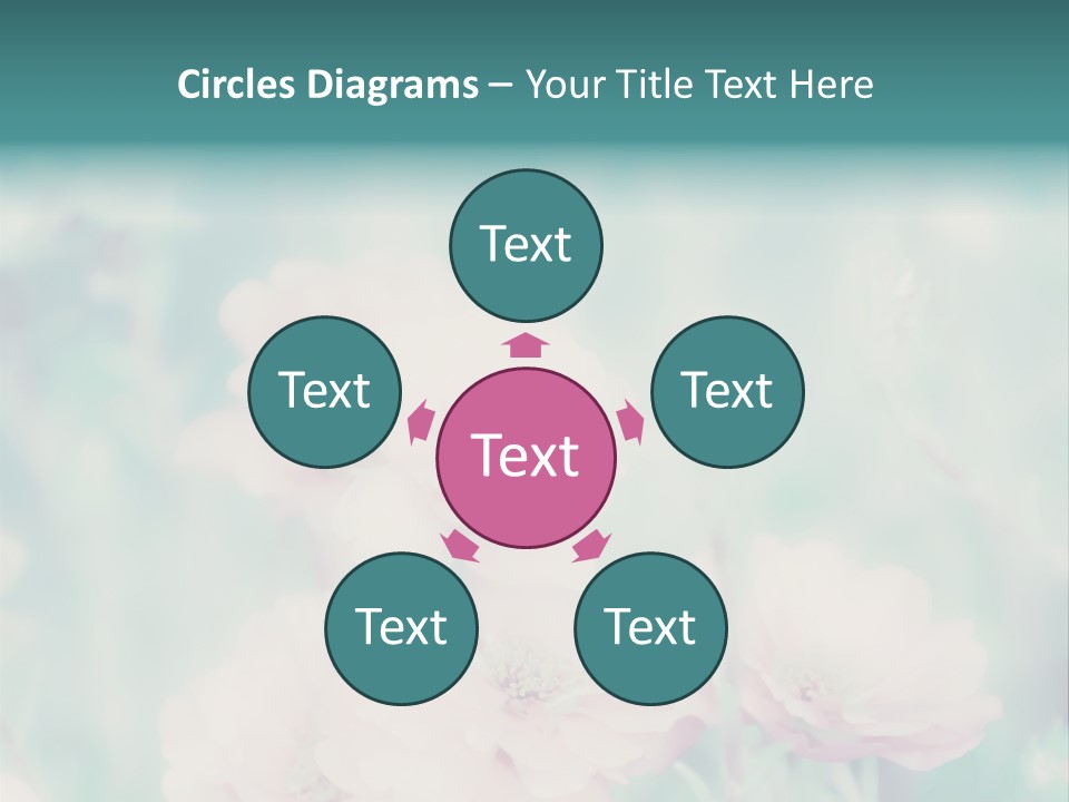 A Bunch Of Pink Flowers On A Green Background PowerPoint Template