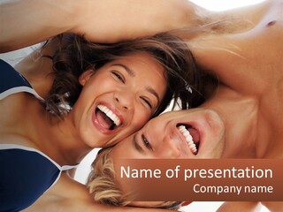 A Man And A Woman Are Smiling Together PowerPoint Template
