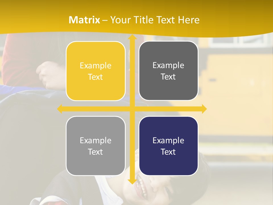 A Woman And A Child Sitting In A Wheel Chair In Front Of A School Bus PowerPoint Template
