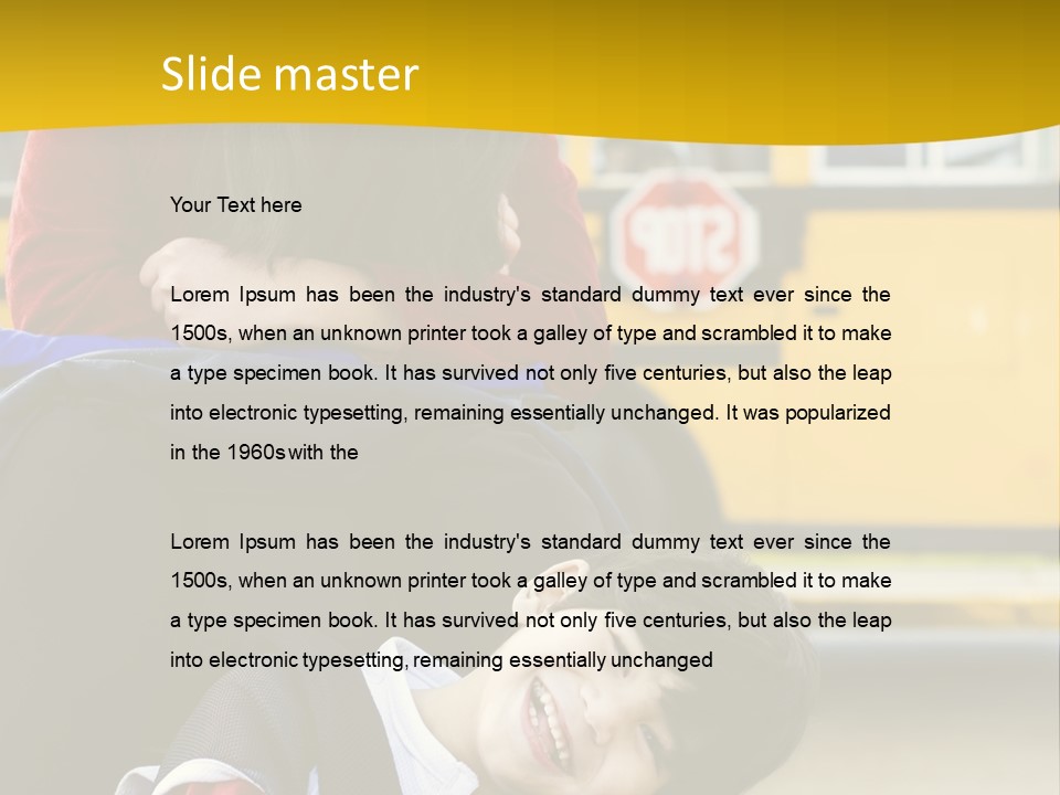 A Woman And A Child Sitting In A Wheel Chair In Front Of A School Bus PowerPoint Template