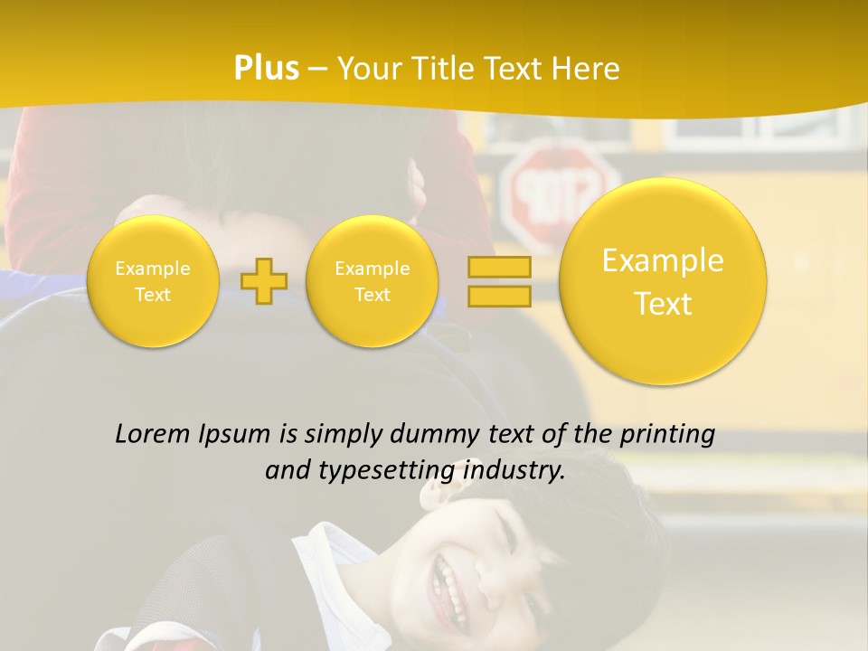 A Woman And A Child Sitting In A Wheel Chair In Front Of A School Bus PowerPoint Template