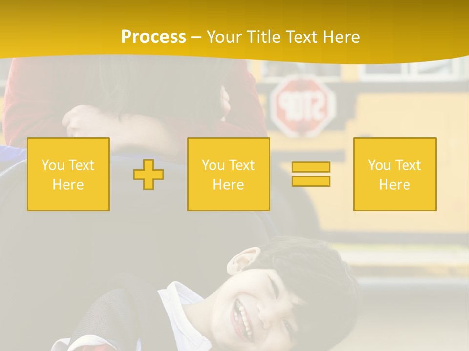 A Woman And A Child Sitting In A Wheel Chair In Front Of A School Bus PowerPoint Template