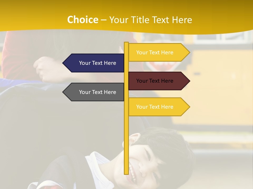 A Woman And A Child Sitting In A Wheel Chair In Front Of A School Bus PowerPoint Template