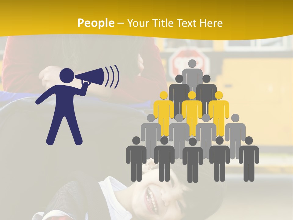 A Woman And A Child Sitting In A Wheel Chair In Front Of A School Bus PowerPoint Template