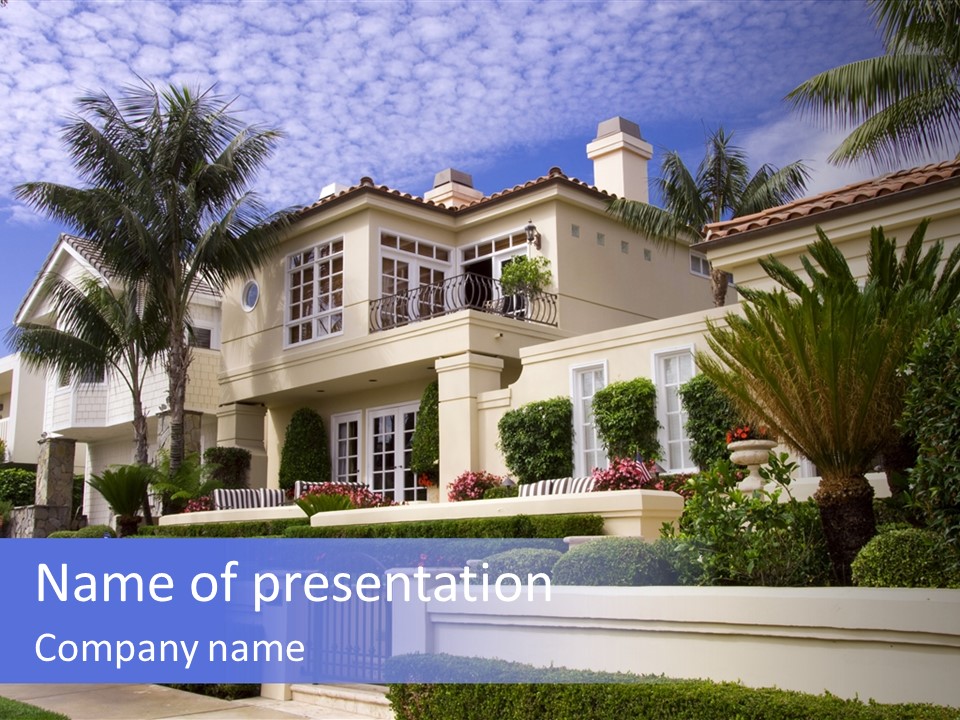 A House With Palm Trees In Front Of It PowerPoint Template