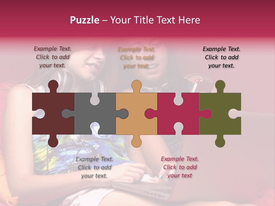 Two Girls Sitting On A Bed With Headphones On PowerPoint Template