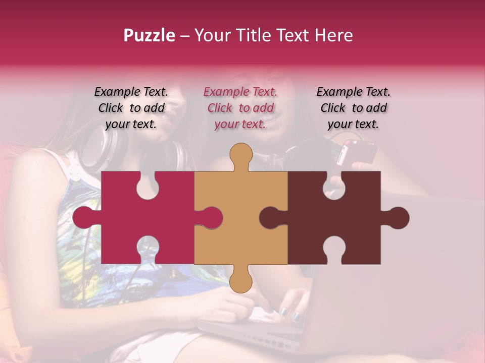 Two Girls Sitting On A Bed With Headphones On PowerPoint Template