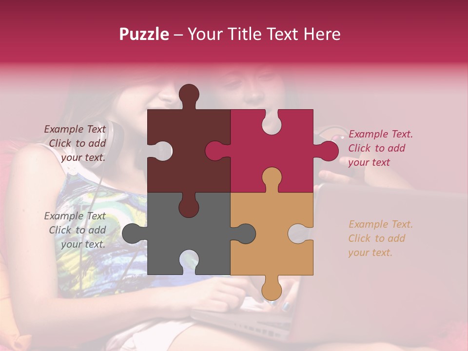 Two Girls Sitting On A Bed With Headphones On PowerPoint Template