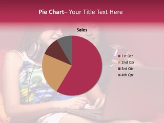 Two Girls Sitting On A Bed With Headphones On PowerPoint Template